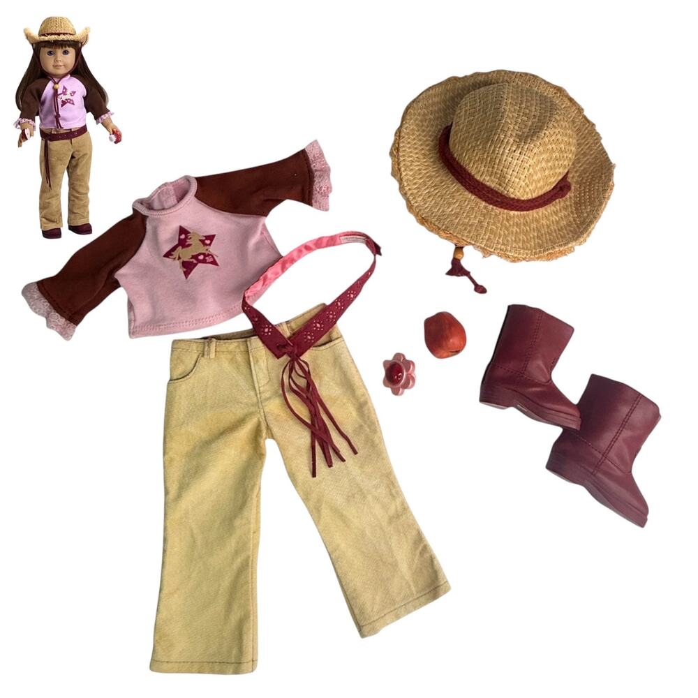 American Girl Doll Horse Lover Outfit Western Hat Cowgirl Boots Shirt Pant Brush